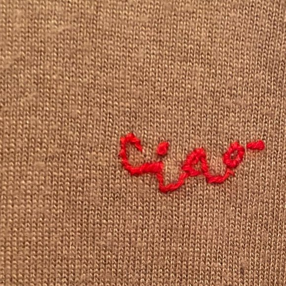 Tan Wool Sweater, Red Embroidery, Size Small - Picture 1 of 4